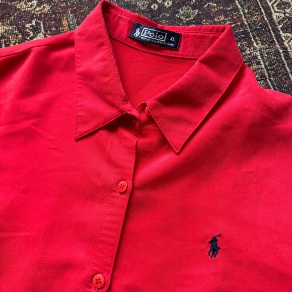 Red Ralph Lauren Polo Three-Quarter Sleeve Button-Up - Classic Prep Style - Picture 2 of 5